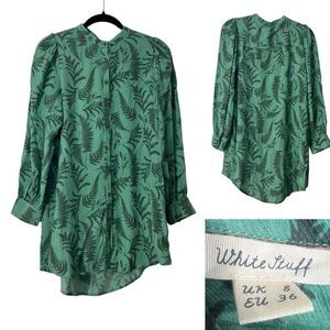 White Stuff tunic top UK 8/US 6 green floral long sleeve business casual‎ office